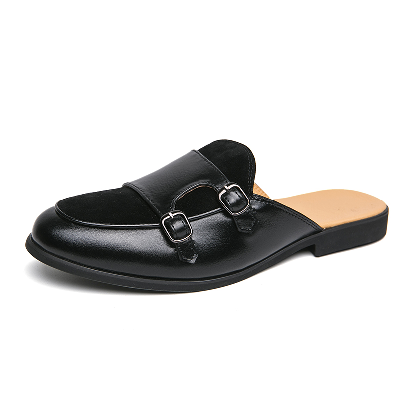 Monk Strap Shoe - Mules Casuais Masculinos de Couro Camurça